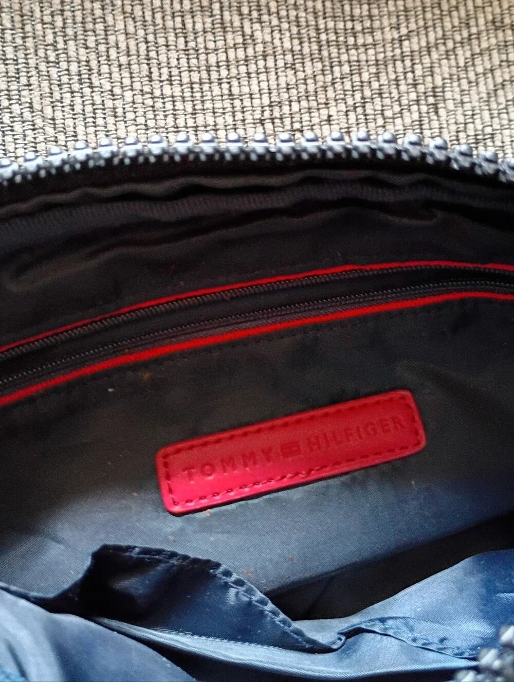 Tommy Hilfiger Men's Black Nylon Messenger Crossbody Bag, Red, White, Blue Strip